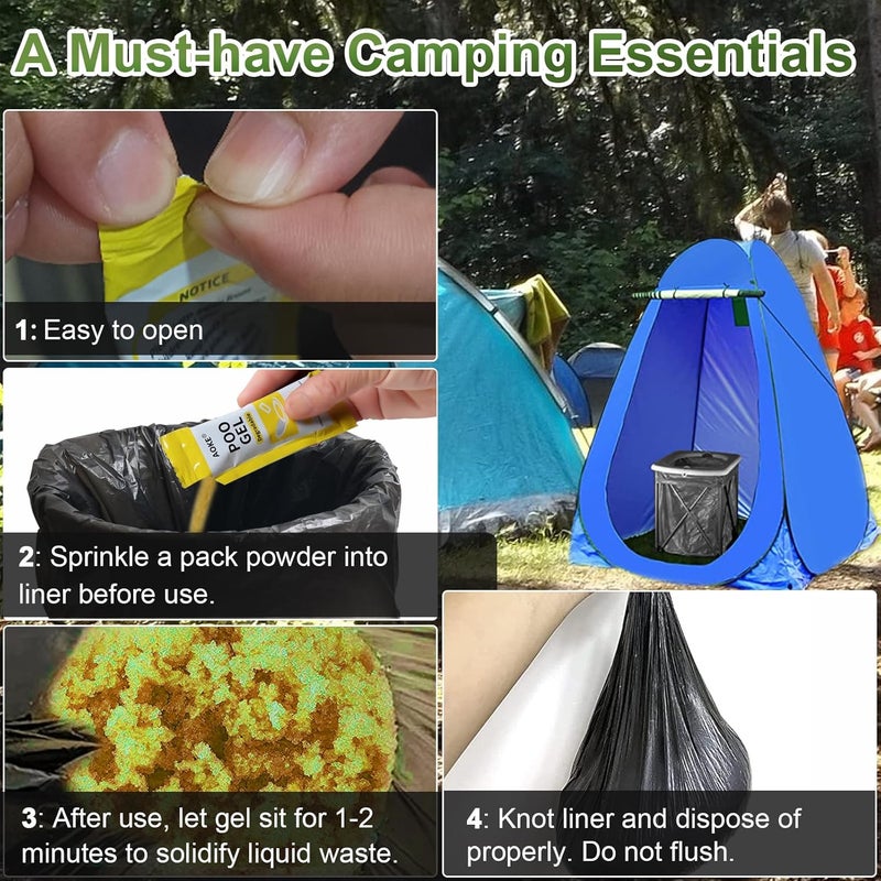 AOKE Portable Toilet Powder, 100 Pack Poo Gel Lavender scent for Camping Eco Absorbent Gel Liquid Waste Gelling and Deodorizing Powder, Emergency Toilet Waste Treatment for Outdoor Camping Hiking - Image 5